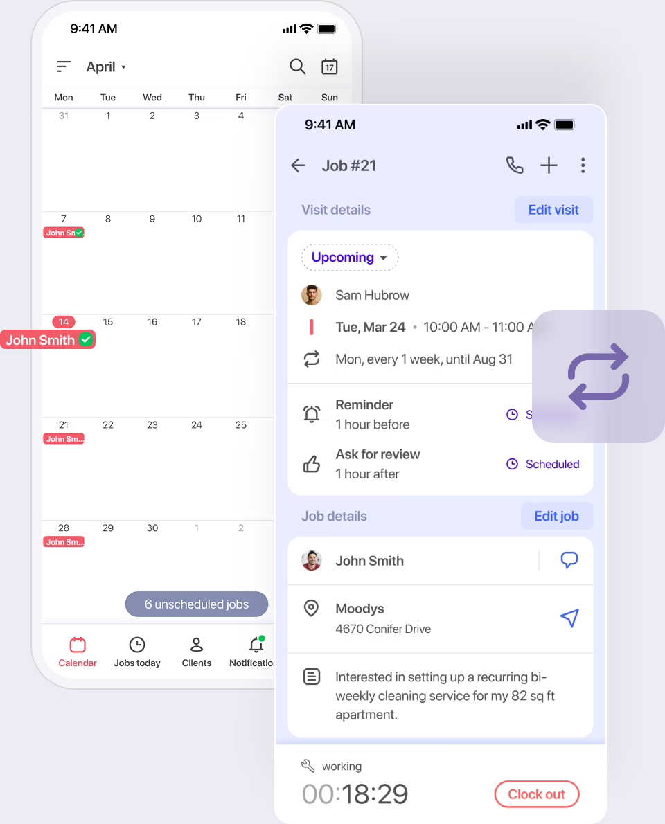 Easy scheduling for recurring cleaning visits
