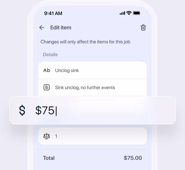 Edit item screen changing a price for this job only
