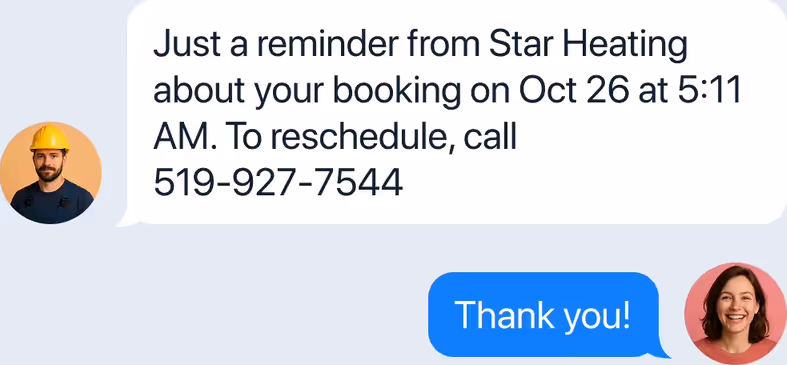 Automated reminder from a dedicated number with replies routed to you
