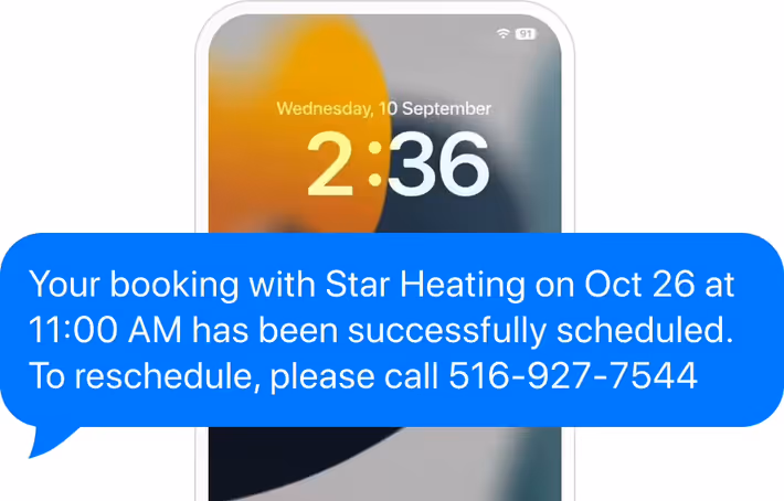 Booking confirmation text message arriving on a phone lock screen