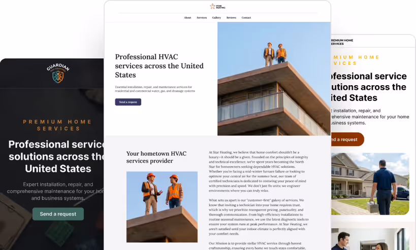 HVAC and home service business websites built with FieldVibe, on desktop and mobile