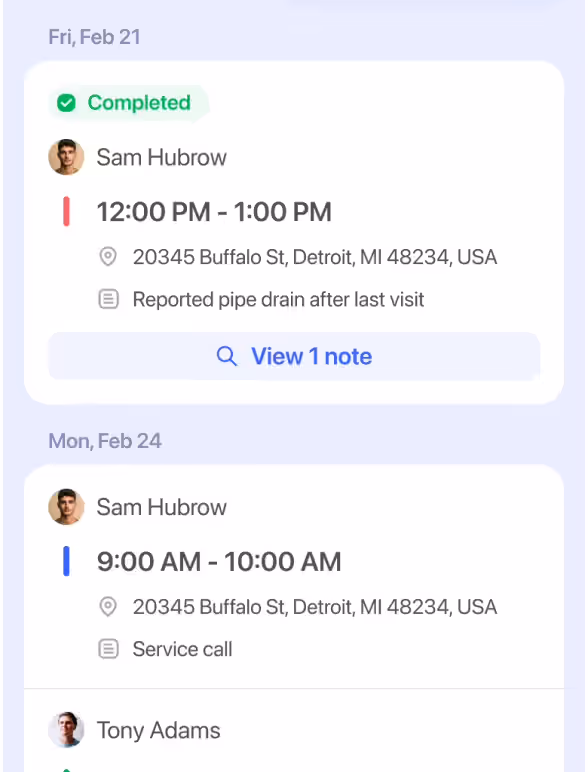 A client's full job history in FieldVibe