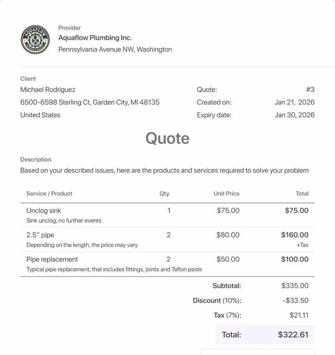 Building a quote in FieldVibe