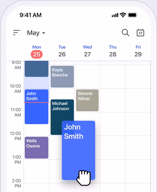 Job being dragged to a new time on a weekly phone calendar