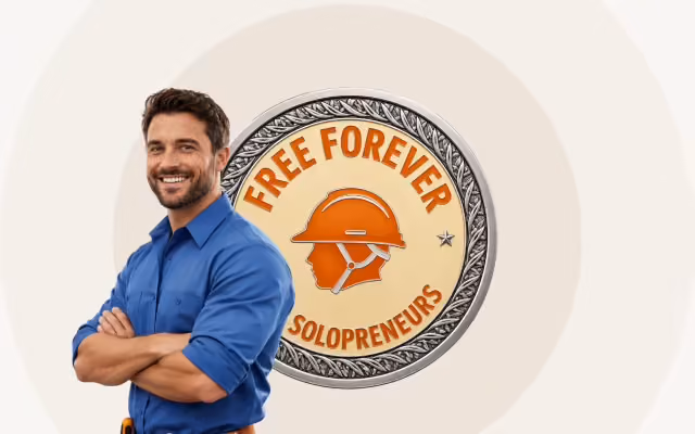 Smiling contractor with a Free Forever for Solopreneurs badge