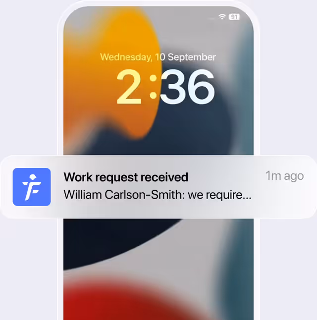 Work request received notification on a phone lock screen