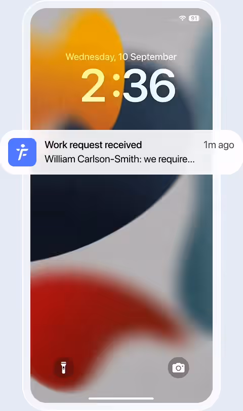 A push notification of a new work request
