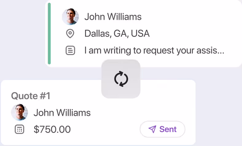 Work request from John Williams converted into a sent quote
