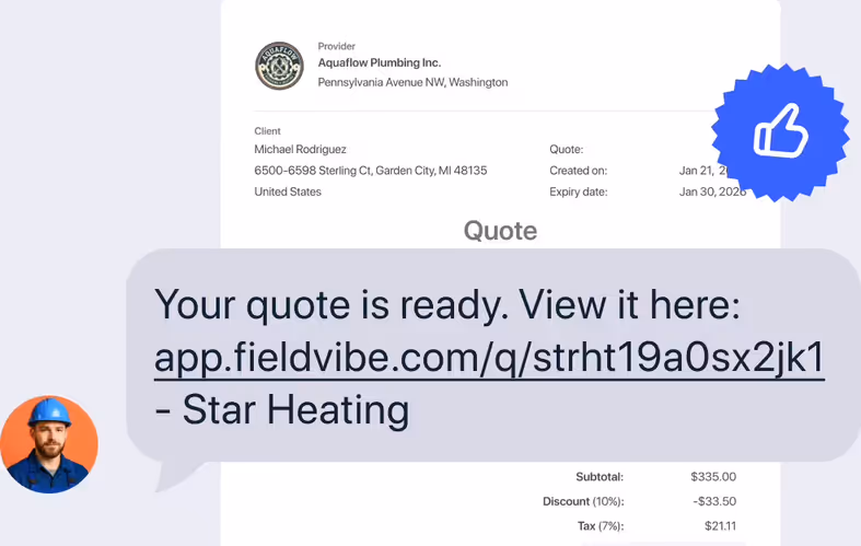 Text message with a quote link in front of an approved quote