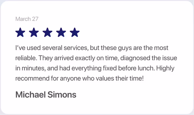 A customer review with a 5-star rating on a FieldVibe site