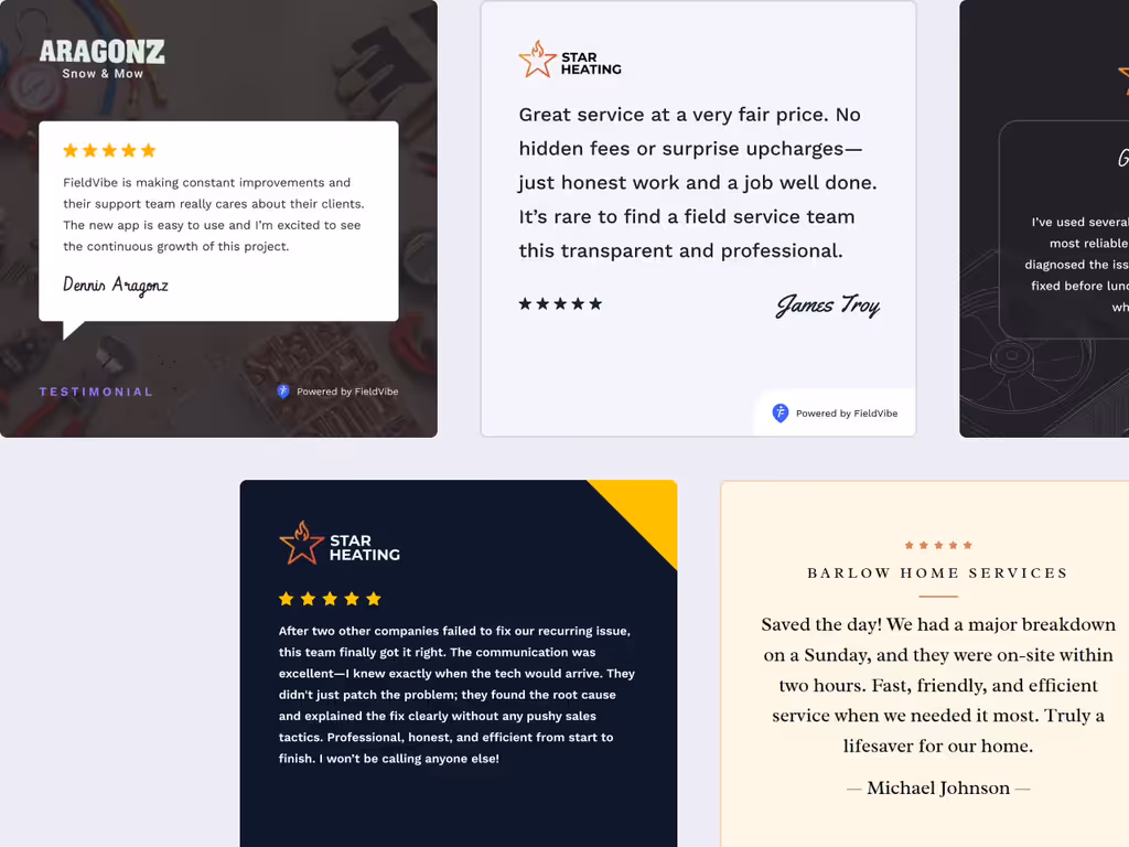 Client reviews turned into five branded social media graphics