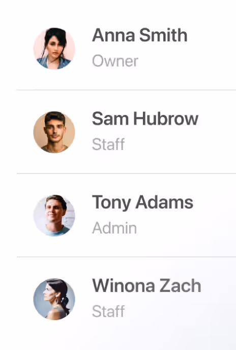 A team member list with roles in FieldVibe