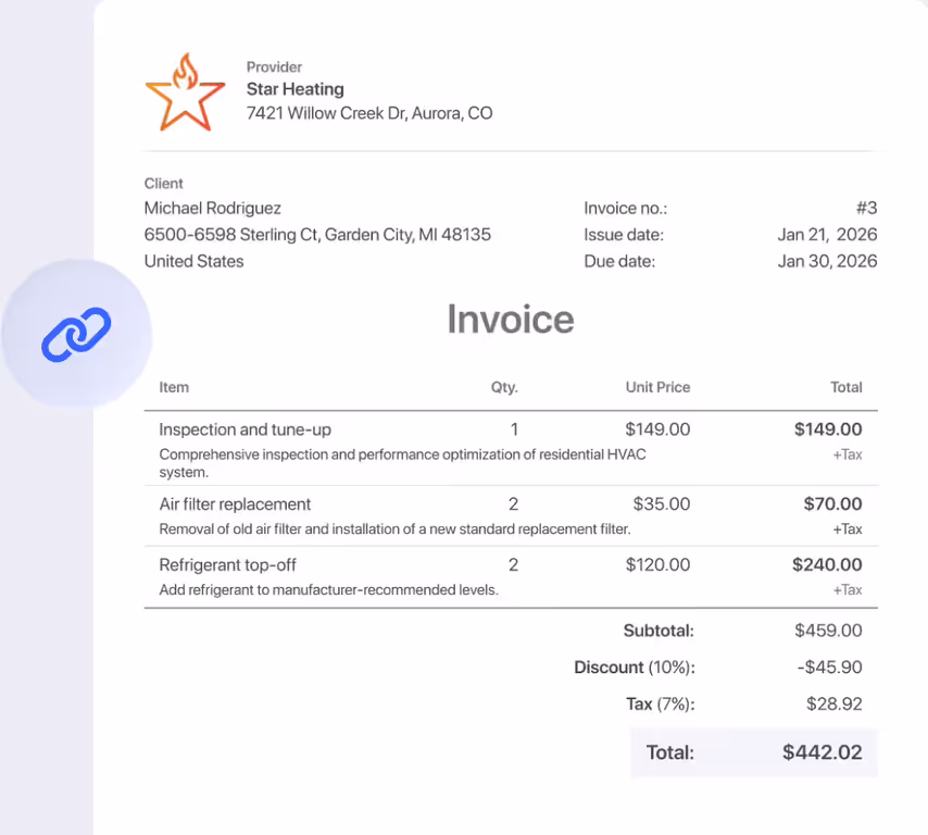 Invoice with a payment link icon