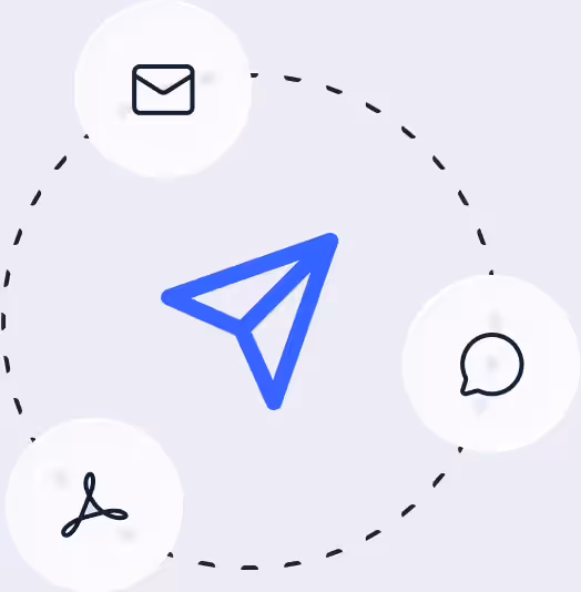 Send icon circled by email, text message and PDF icons