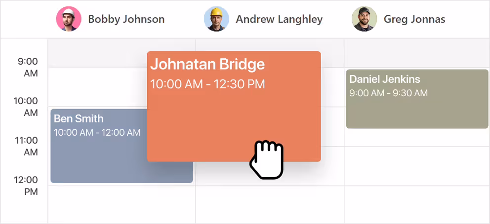 Staff calendar with jobs being dragged between team members