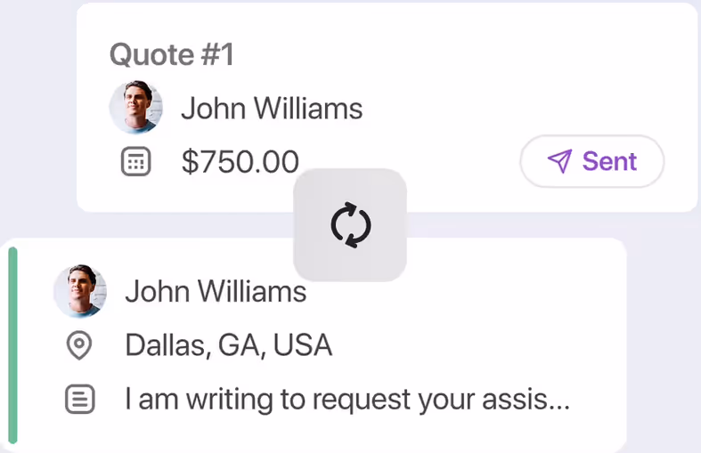 Sent quote for John Williams turning into a job from his work request