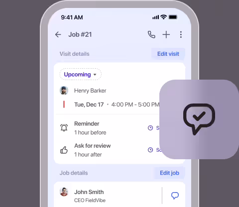 Visit details with confirmation, reminder and review request messages