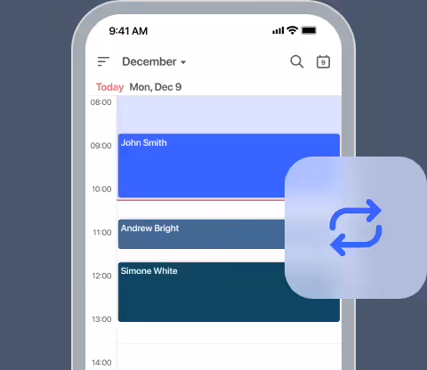 Day calendar with three jobs and a reschedule icon