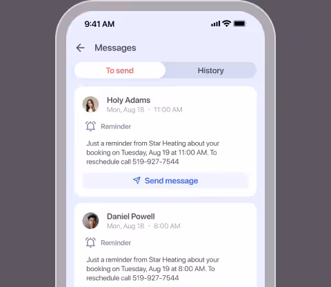 Scheduled reminder messages to clients on a phone