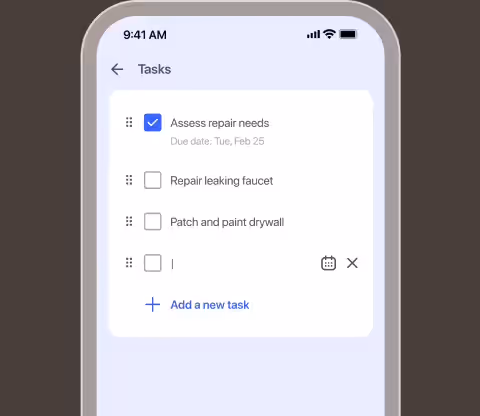 Job task list on a phone with a new task being added