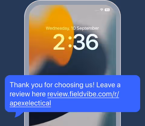 Review request text message on a phone lock screen