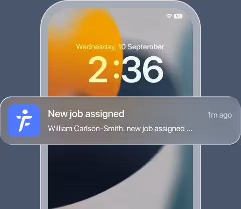 New job assigned notification on a phone lock screen