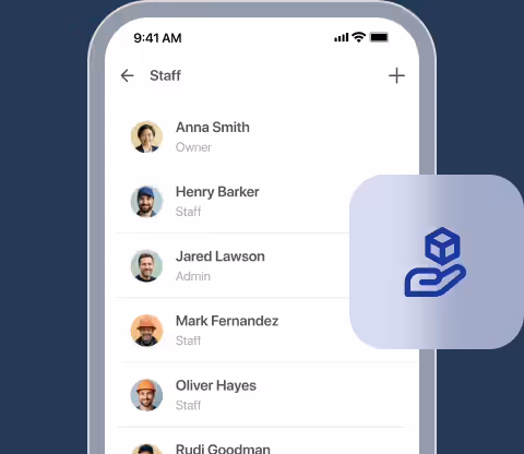 Staff list on a phone with a shared services icon