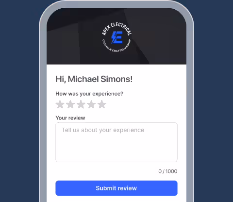 Review form with a star rating and a written review field