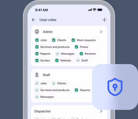 User roles screen with Admin and Staff permissions