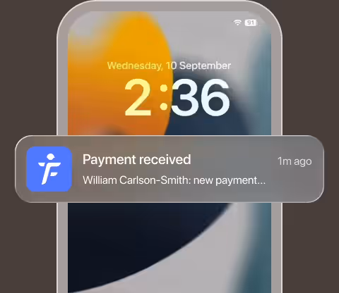 Payment received notification on a phone lock screen
