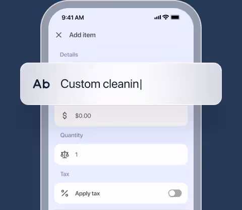 Add item screen with a custom item name being typed