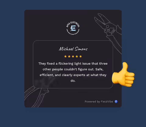 5-star client review on a branded image template