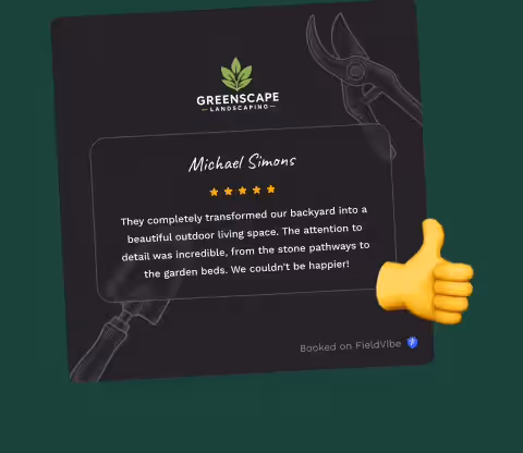 5-star client review on a branded landscaping image template