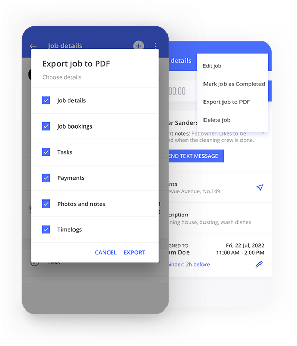 Job timeline in FieldVibe's field service management software