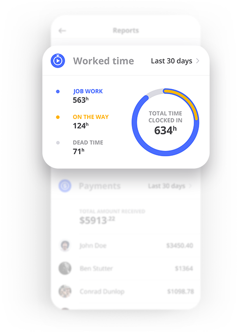 Worked time reports in FieldVibe's field service management software